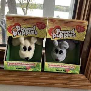 Vintage 1995 Pound Puppies Wrinkle Pup 30370 Lot Of Two Gray And White Sealed